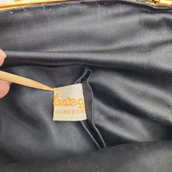 VTG Black & Gold Hand-Beaded Evening Bag Ornate Design & Chain Strap By Walborg - Picture 6 of 16